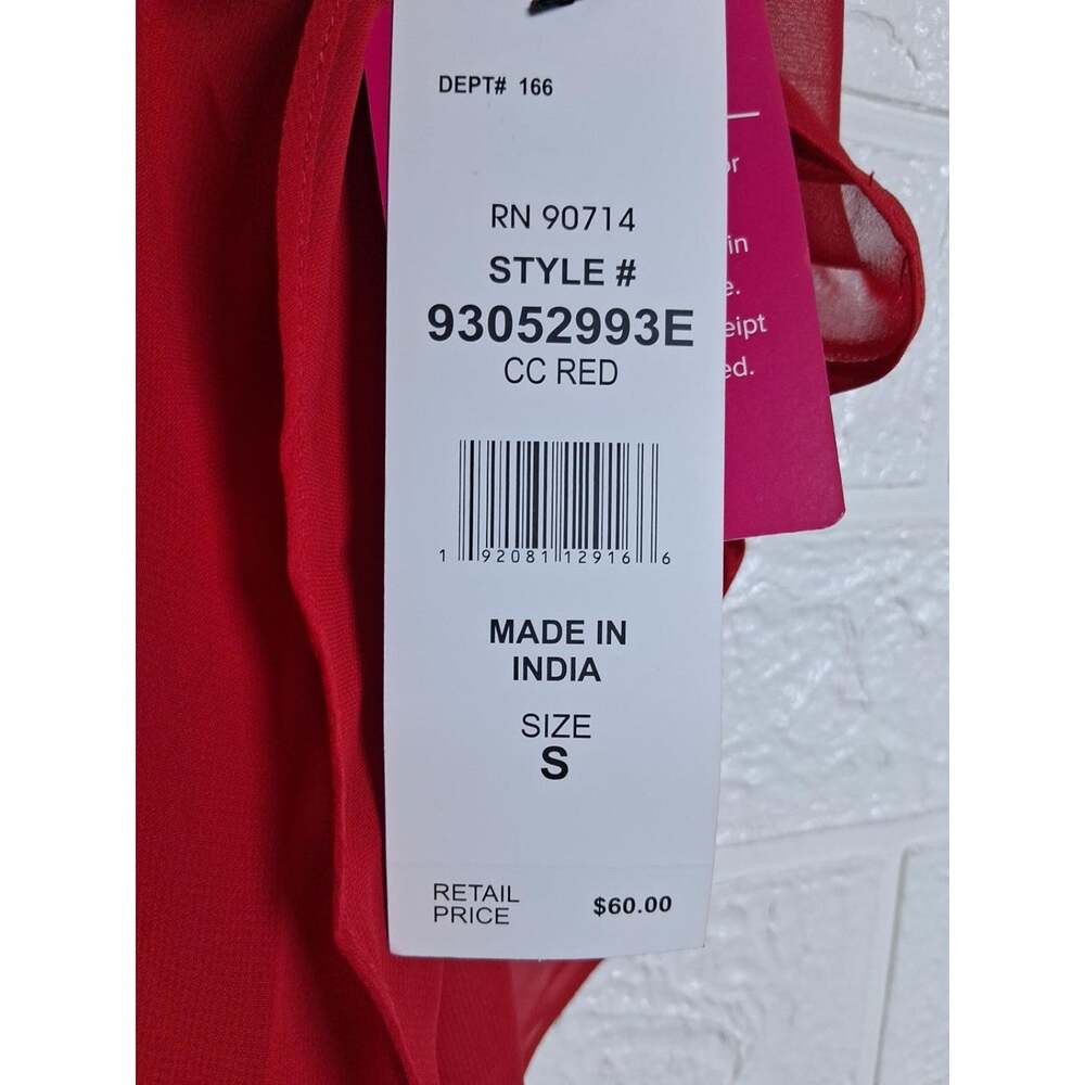 MSK Rhinestone Trim Ruffle Sleeve Top - Red - Size Small - Picture 6 of 9
